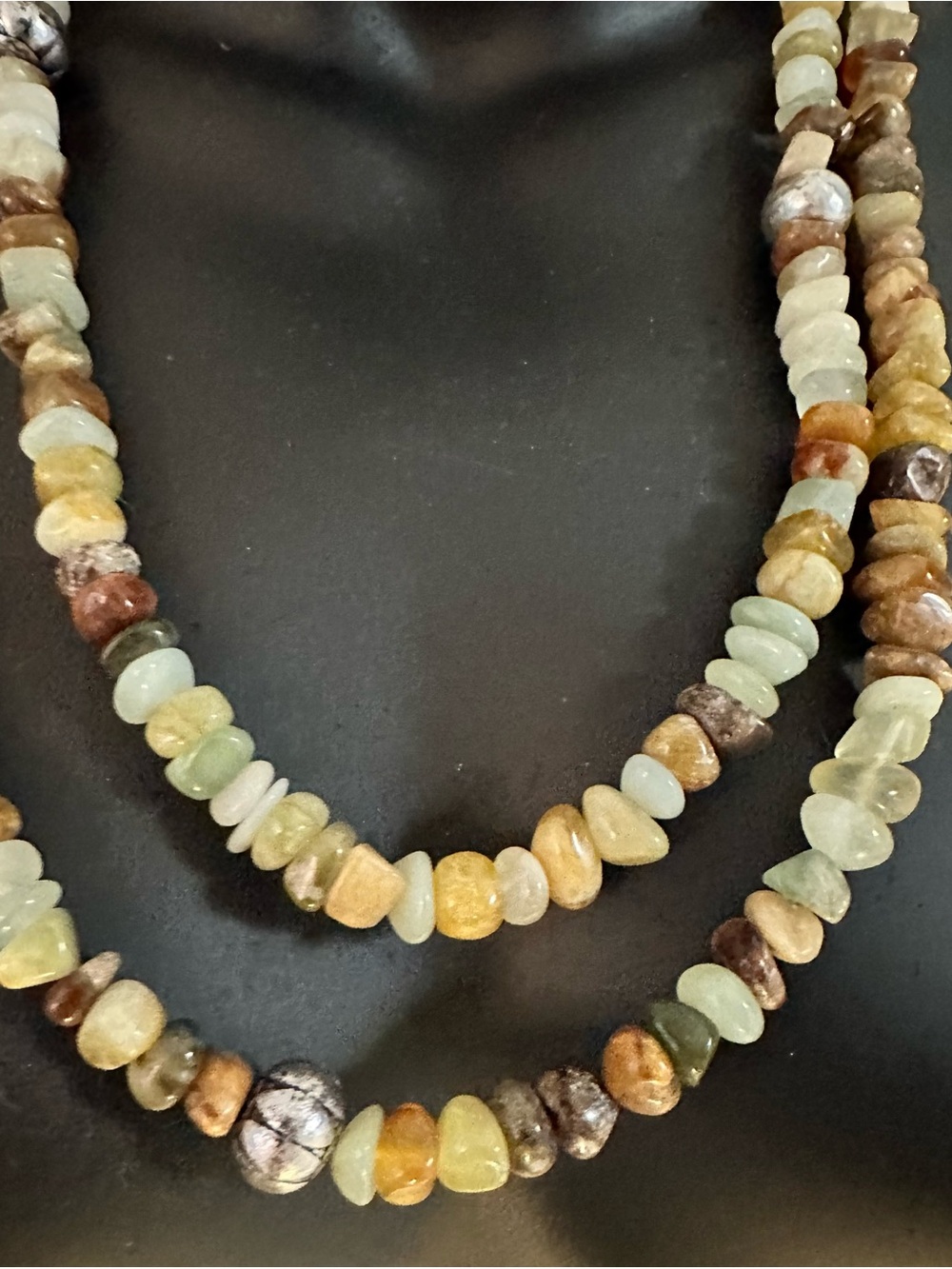 Multi-Strand Green and Earth Tone Beaded  Stone Necklace approx 44” - Picture 6 of 12